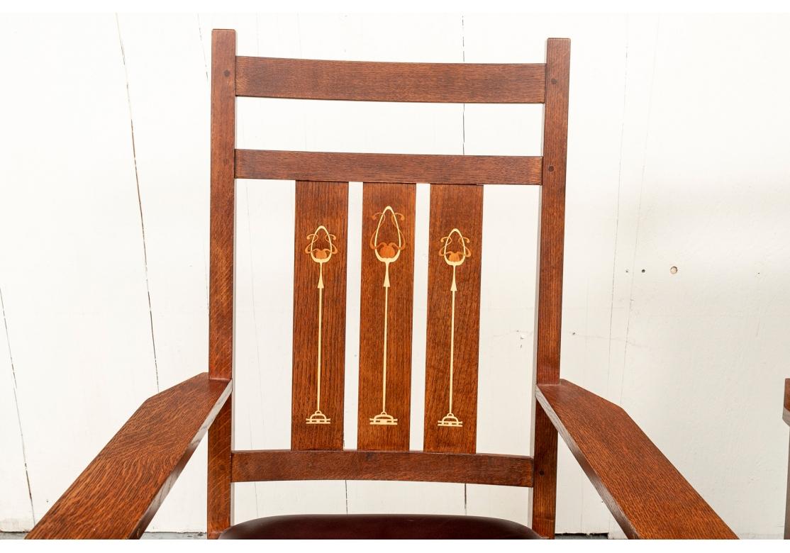 Fine Pair Of  L.and J.G. Stickley Arts And Crafts Style Rocking Chairs In Good Condition For Sale In Bridgeport, CT