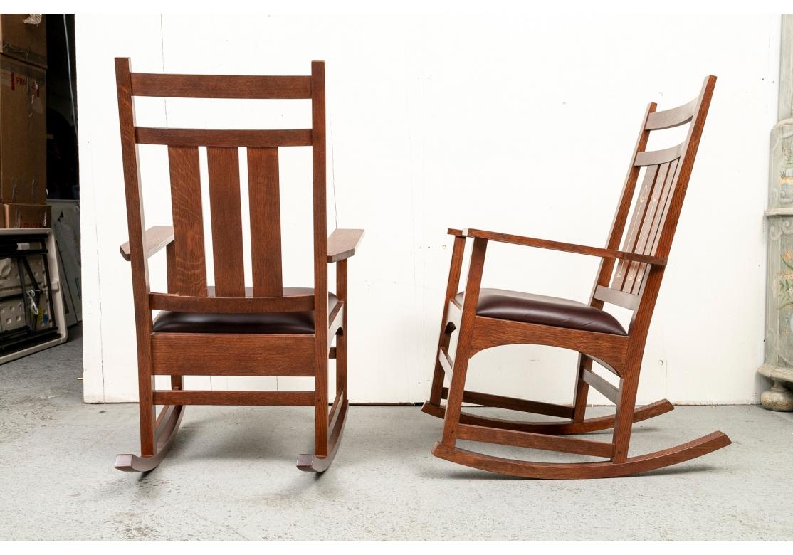 Leather Fine Pair Of  L.and J.G. Stickley Arts And Crafts Style Rocking Chairs For Sale