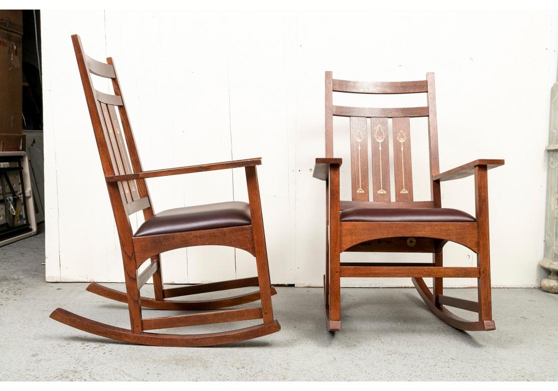 Fine Pair Of  L.and J.G. Stickley Arts And Crafts Style Rocking Chairs For Sale 1