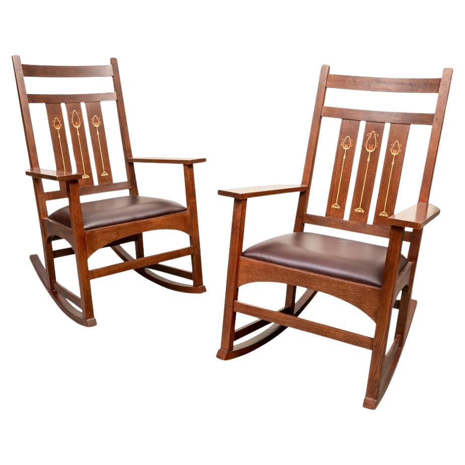 Fine Pair Of  L.and J.G. Stickley Arts And Crafts Style Rocking Chairs For Sale