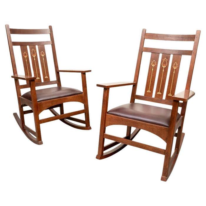 Fine Pair Of L.and J.G. Stickley Arts And Crafts Style Rocking Chairs ...