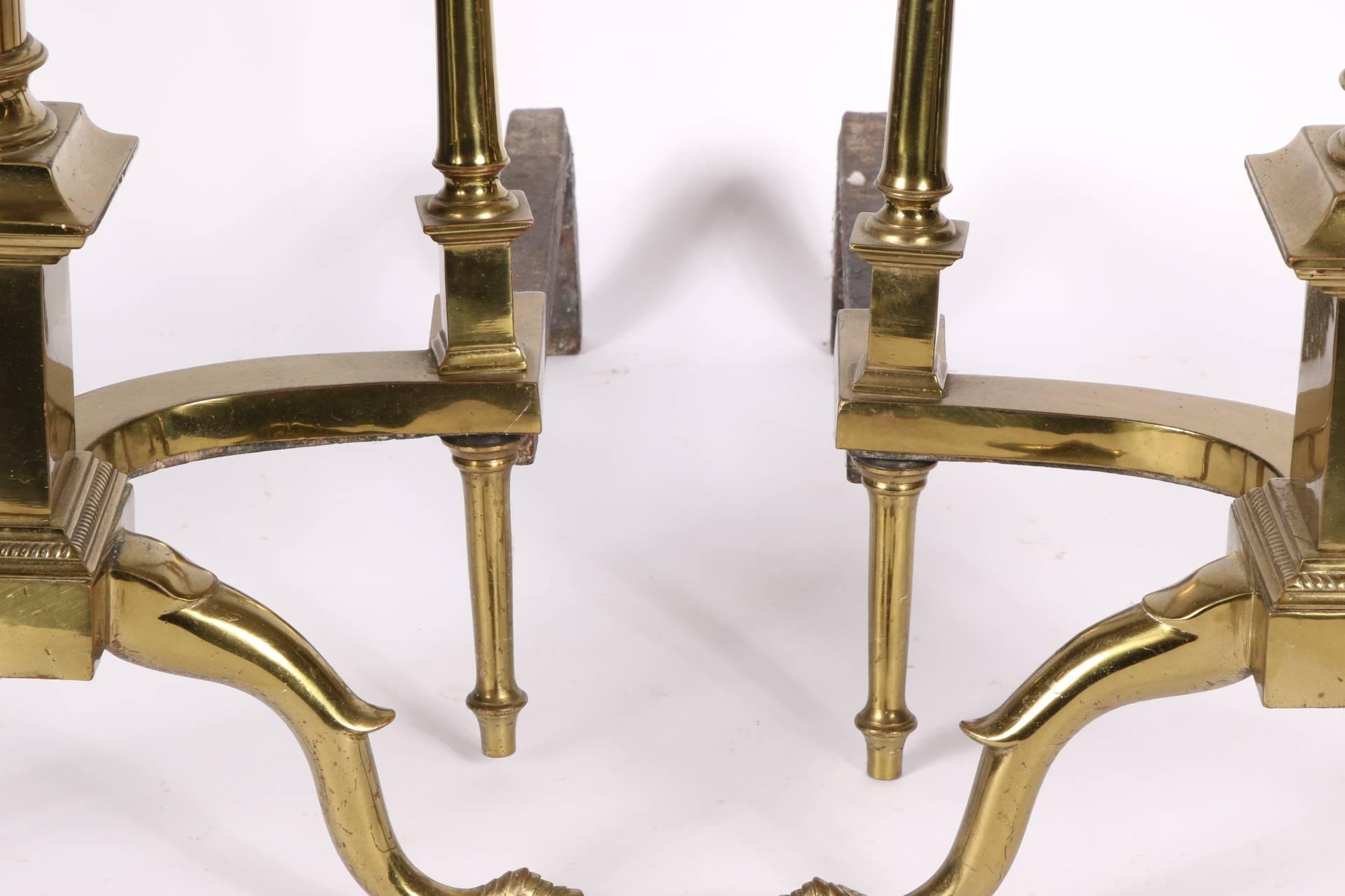 20th Century Fine Pair of Large Brass Andirons