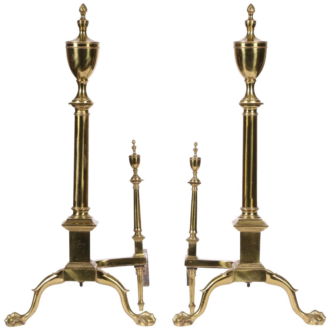 Fine Pair of Large Brass Andirons