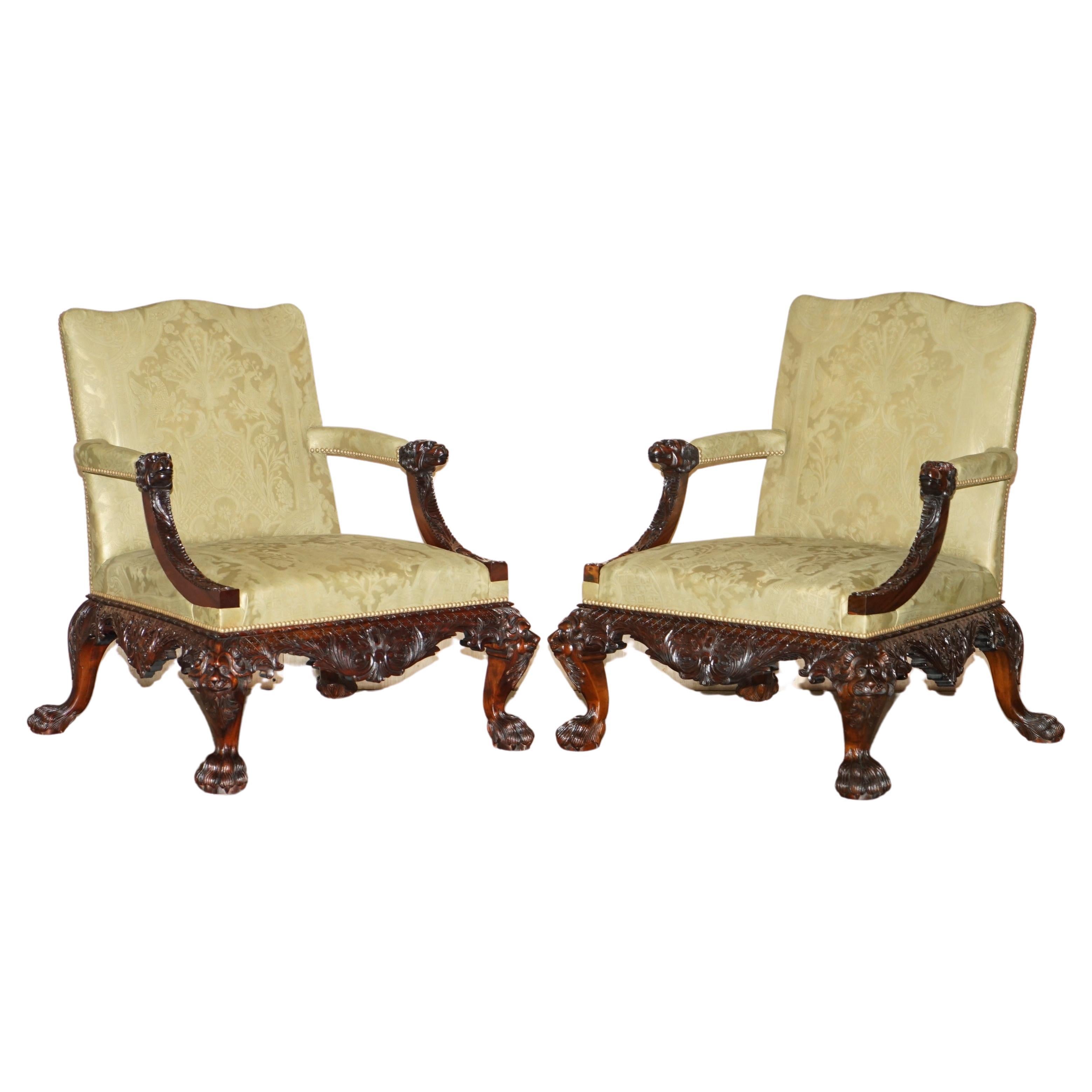 FINE PAiR OF LARGE CARVED GAINSBOROUGH ARMCHAIRS AFTER GILES GRENDEY 1693-1780 For Sale