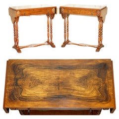Fine Pair of Large Figured Burr Burl Walnut Extending Occasional Side End Tables
