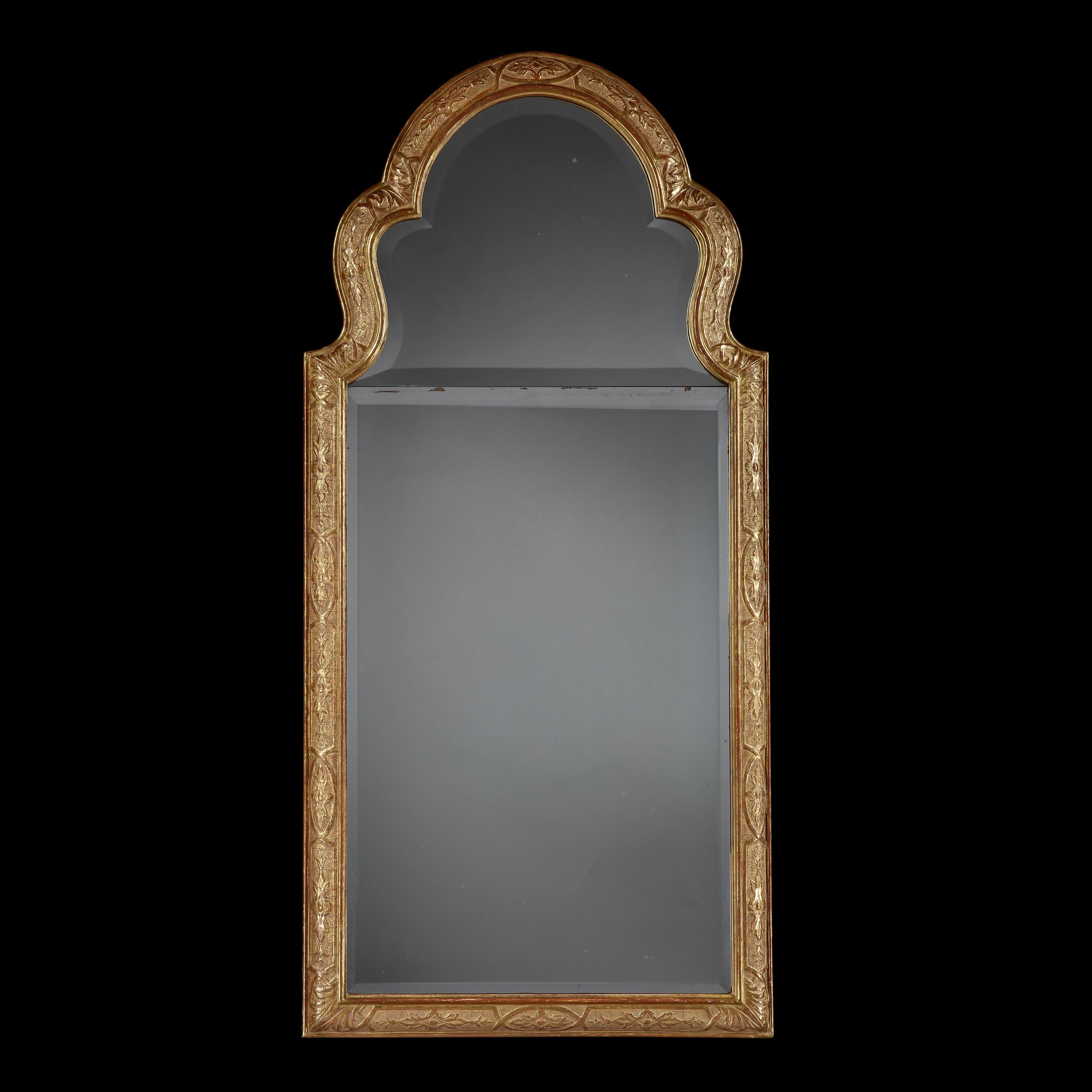 English Fine Pair of Large Queen Anne Style Giltwood Mirrors