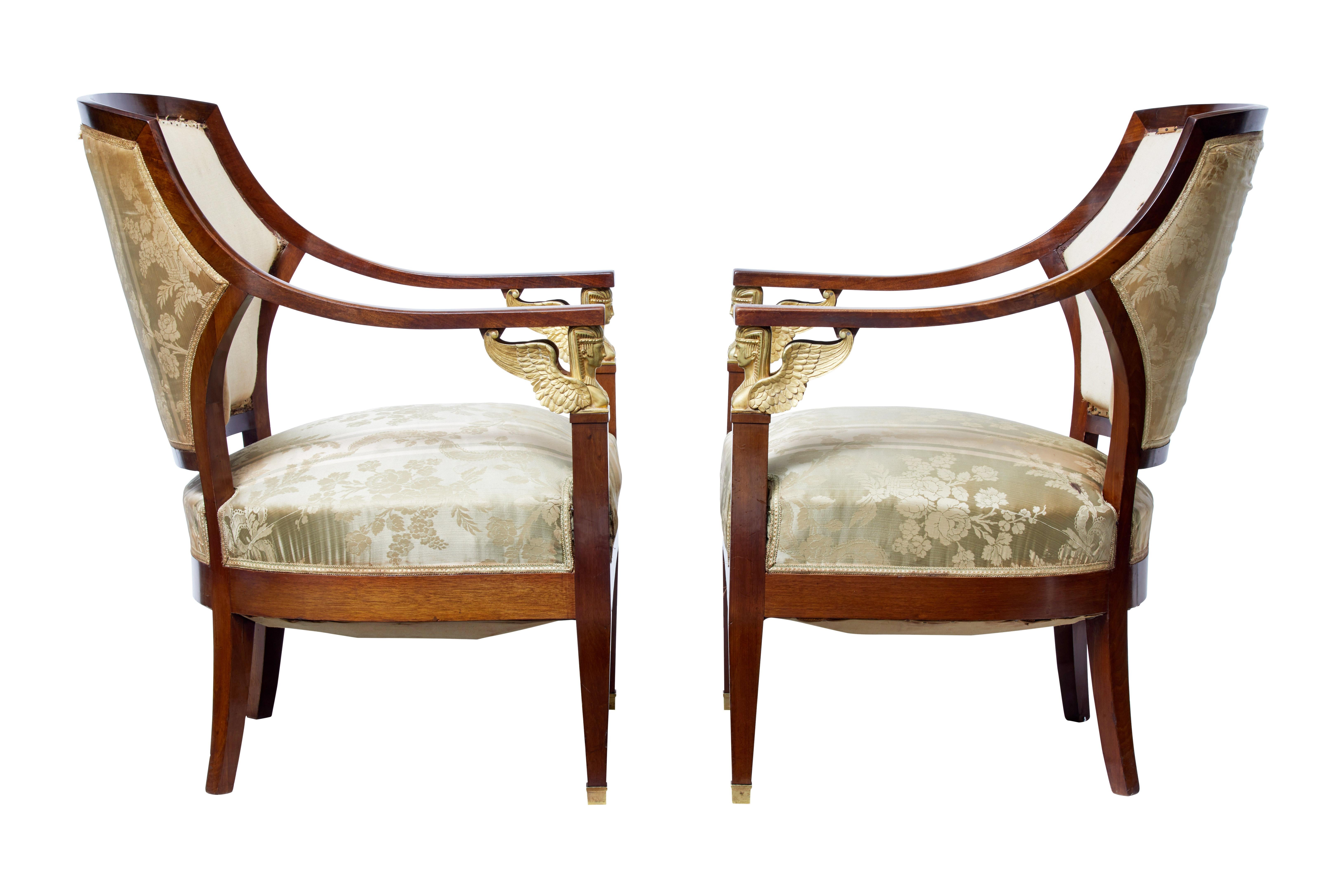 Woodwork Fine Pair of Late 19th Century Empire Mahogany Armchairs