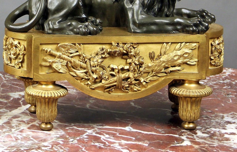 French Fine Pair of Late 19th Century Gilt and Patina Bronze Chenets For Sale