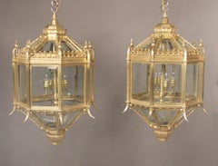 Fine Pair of Late 19th Century Gilt Bronze Five-Light Lanterns