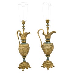 Feines Paar vergoldeter Metall-Tischlampen in Form einer Kanne aus dem späten 19. Jahrhundert, ca. 1890