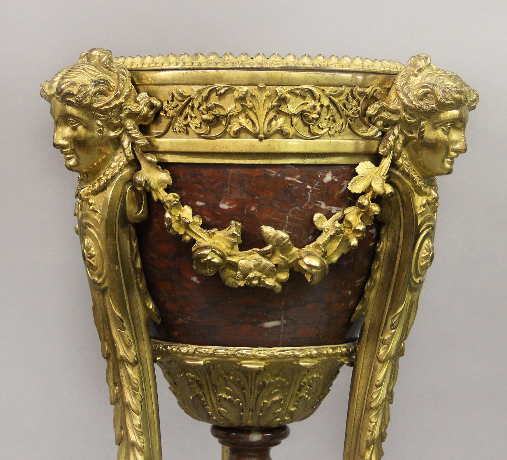 Belle Époque Fine Pair of Late 19th Century Napoleon III Gilt Bronze and Marble Jardinieres For Sale