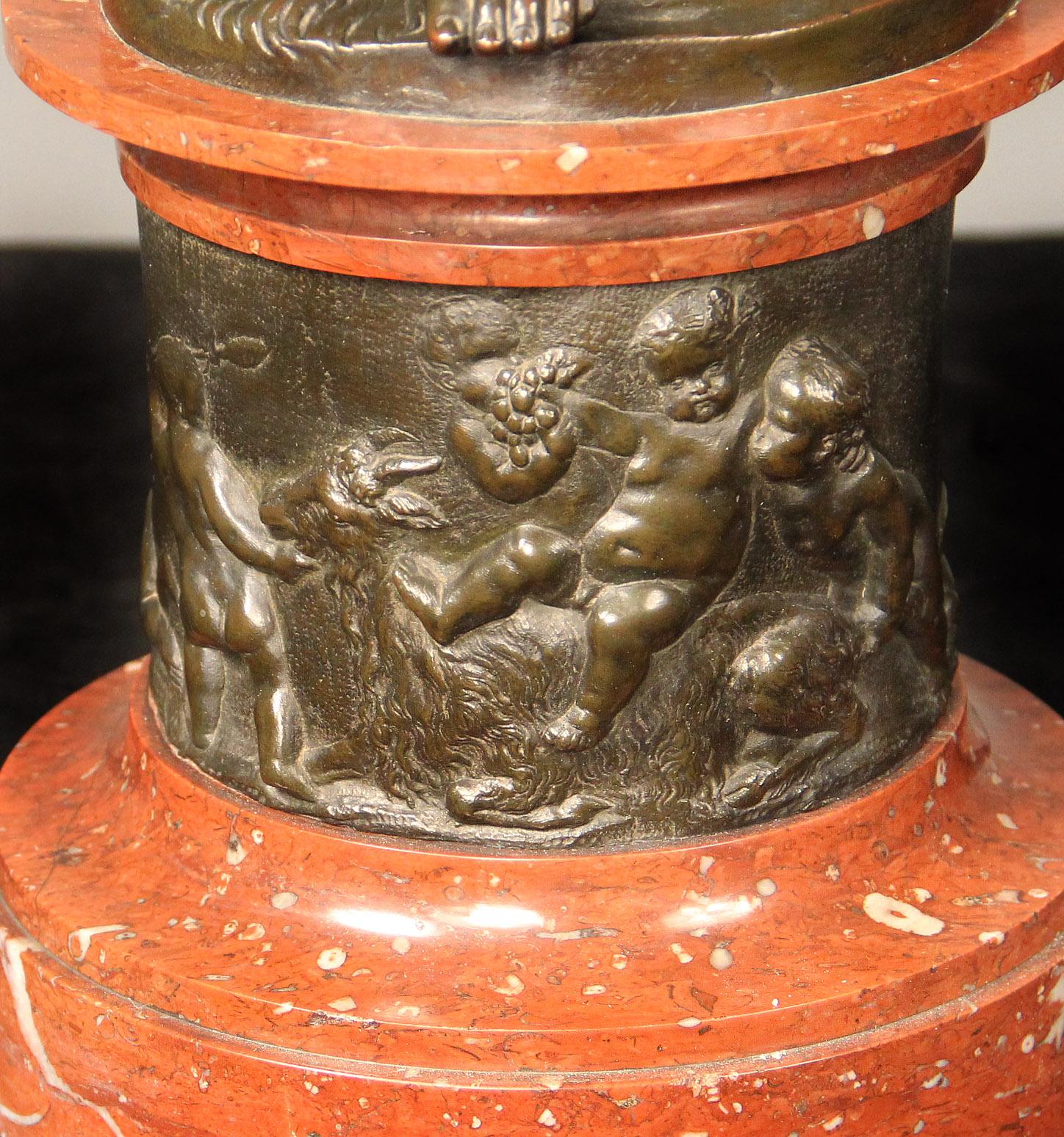 Fine Pair of Late 19th Century Patinated Bronze and Marble Four Light Candelabra For Sale 2