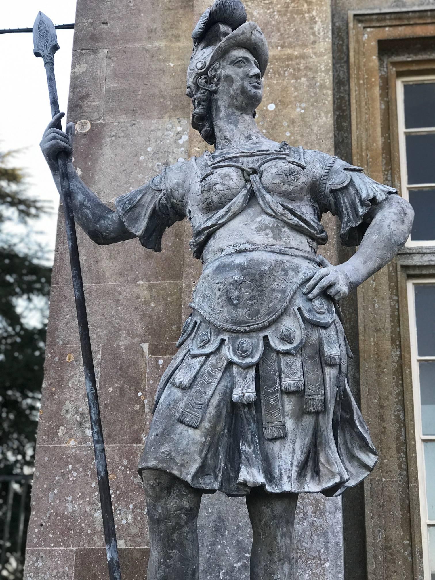 Fine Pair of Lead 18th Century Statues of Mars and Minerva by John Nost In Good Condition For Sale In London, GB