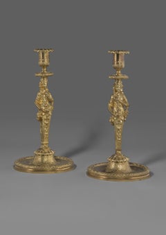 Fine Pair of Louis XIV Style Gilt Bronze Figural Candlesticks, circa 1860
