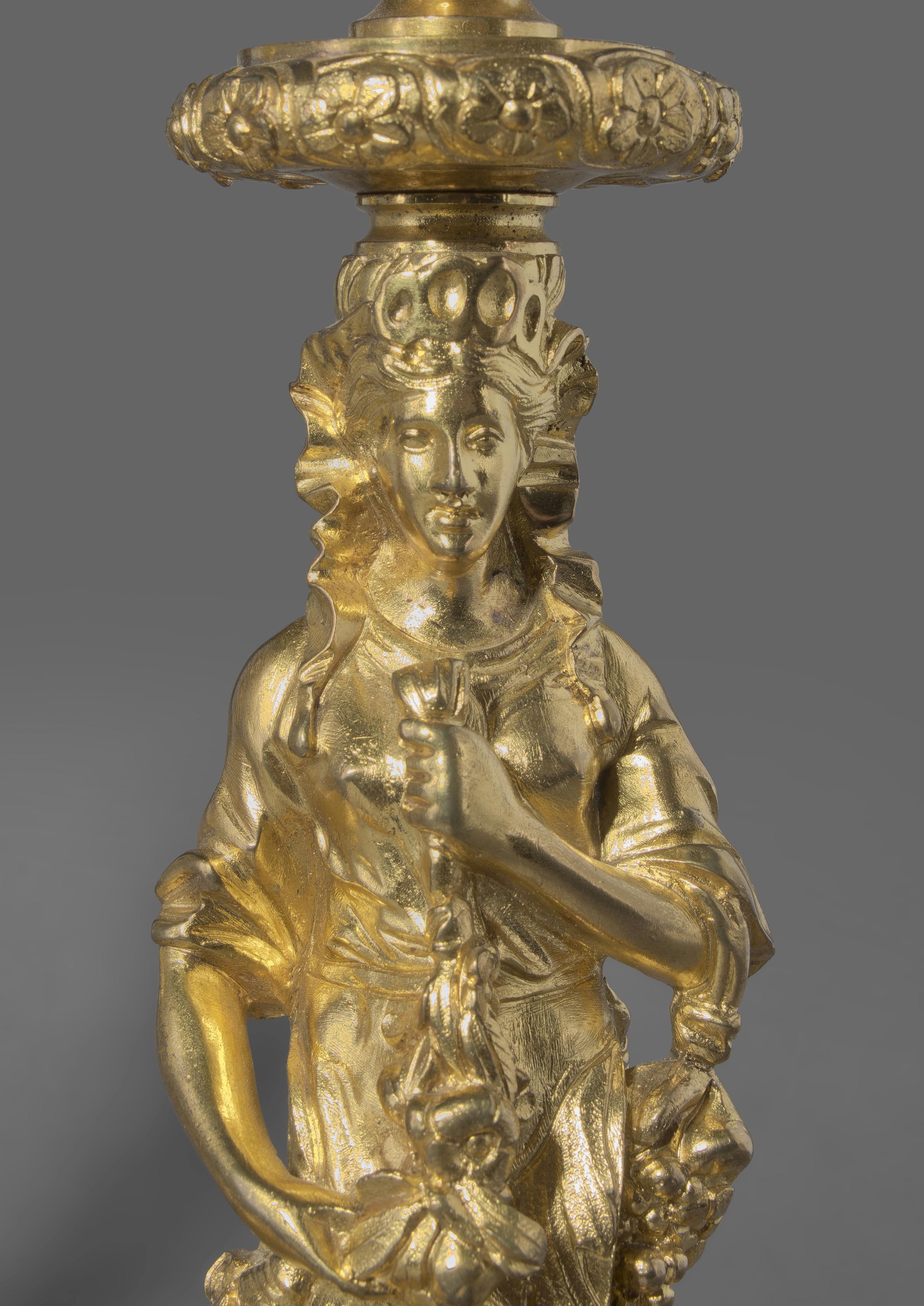French Fine Pair of Louis XIV Style Gilt Bronze Figural Candlesticks, circa 1860 For Sale