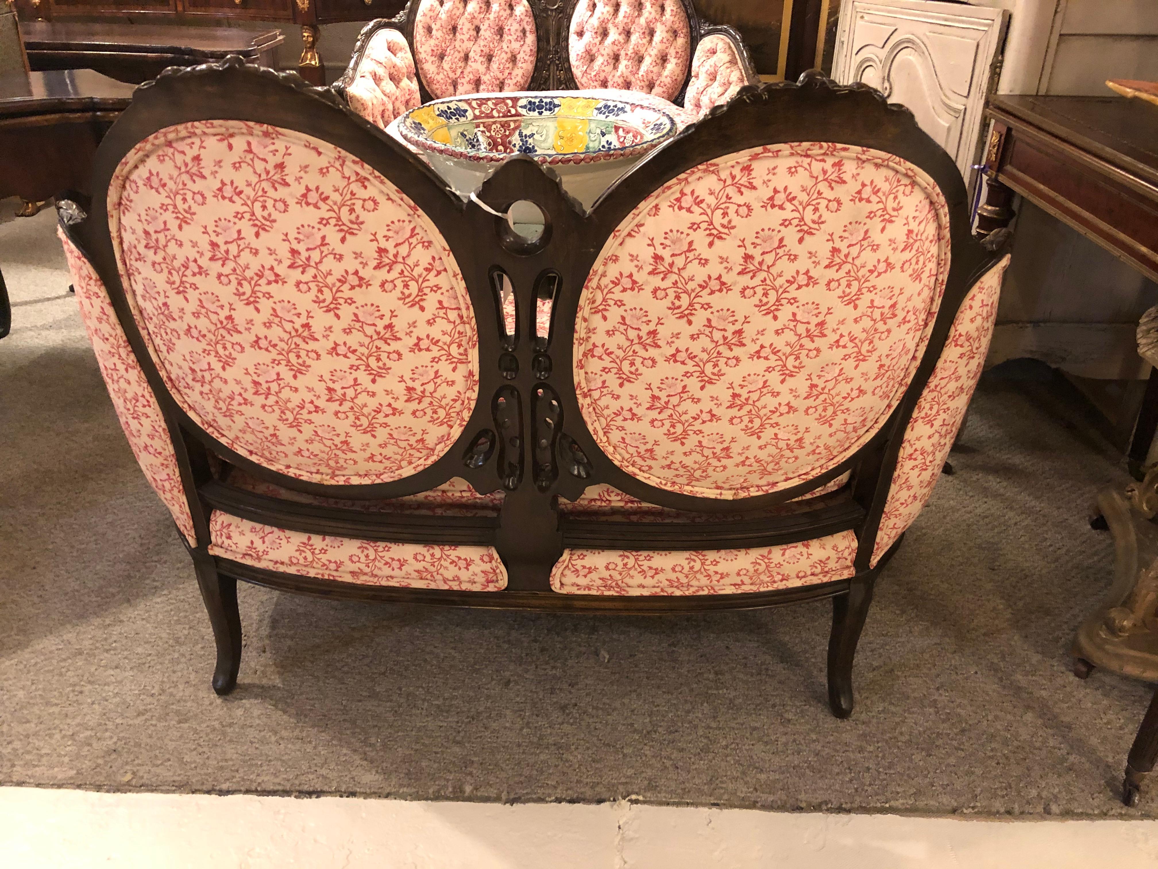 Fine Pair of Louis XV Style Carved Settees or Loveseats 6