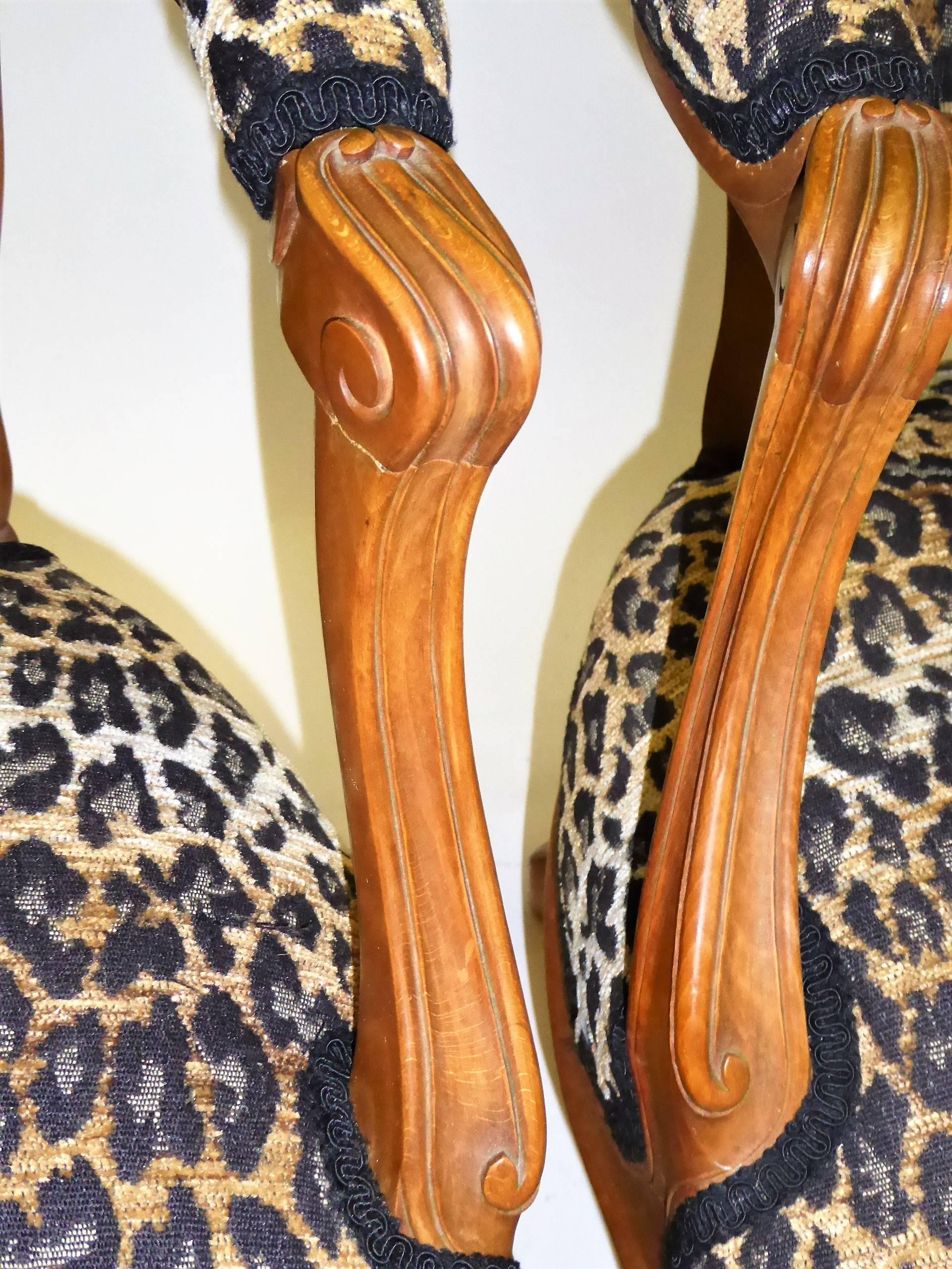  Pair of Louis XV Style Chauffeuses or Fauteuils by Saridis in Leopard Chenille  4