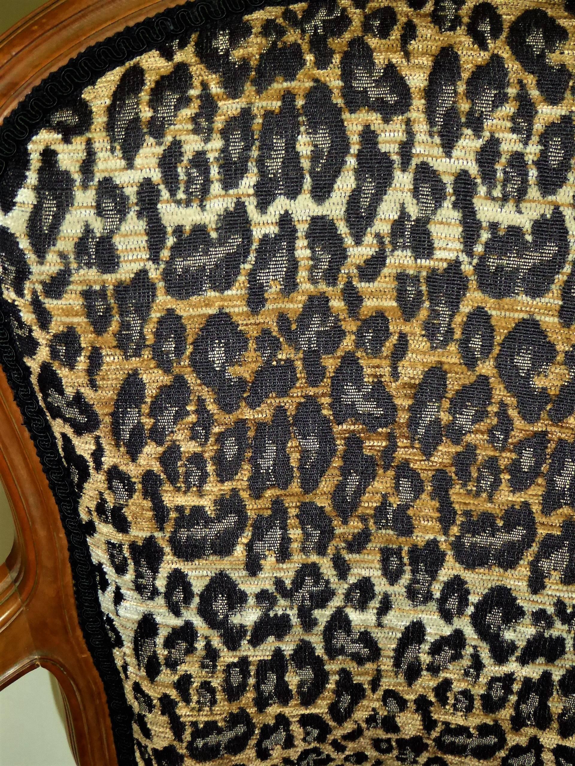  Pair of Louis XV Style Chauffeuses or Fauteuils by Saridis in Leopard Chenille  2