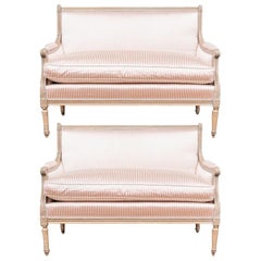 Fine Pair of Louis XVI French Style Upholstered Settees