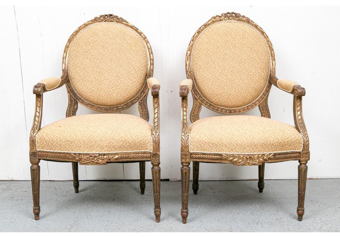 Fine Pair Of Louis XVI Style Antique Arm Chairs For Sale 6