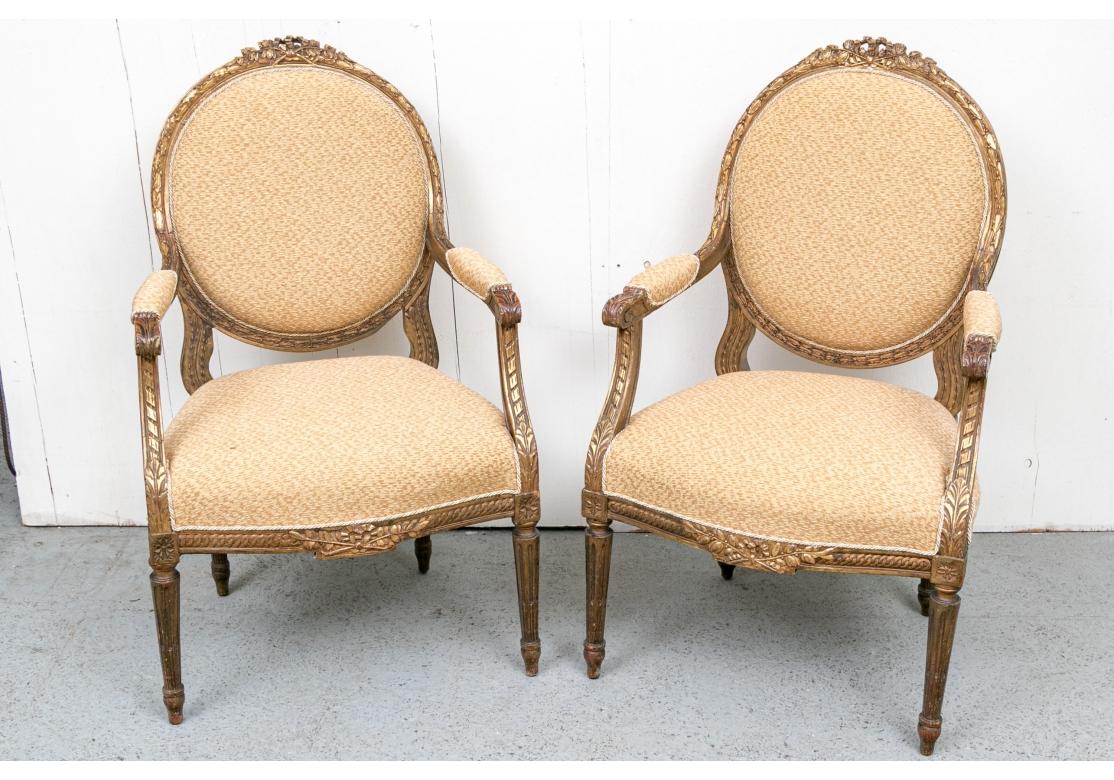 19th Century Fine Pair Of Louis XVI Style Antique Arm Chairs For Sale