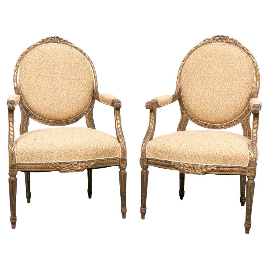 Fine Pair Of Louis XVI Style Antique Arm Chairs