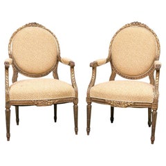 Fine Pair Of Louis XVI Style Antique Arm Chairs