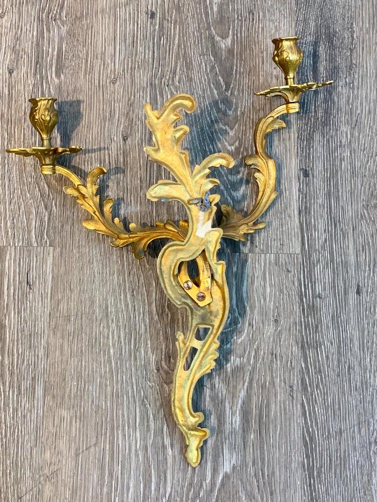 Fine Pair of Louis XVI Style Ormolu Wall Lights, Not Electrified For Sale 3