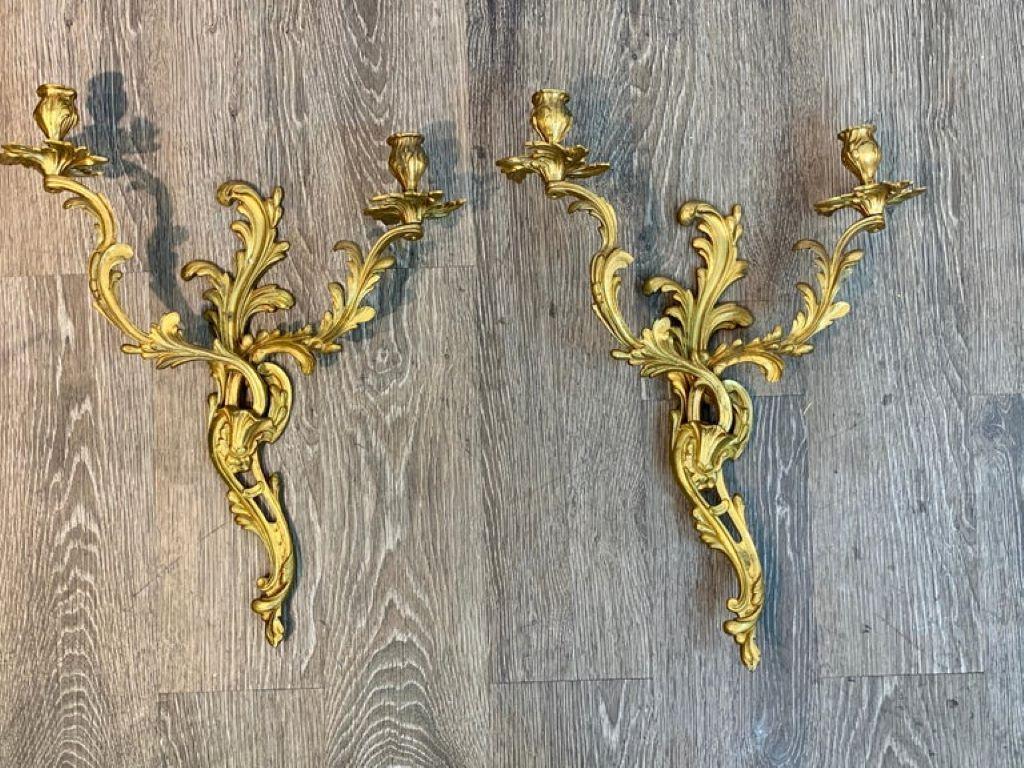 Louis XIV Fine Pair of Louis XVI Style Ormolu Wall Lights, Not Electrified For Sale