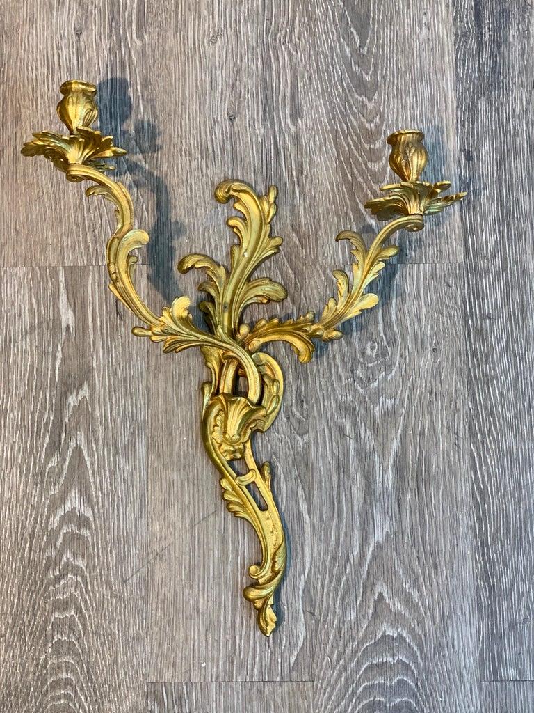 French Fine Pair of Louis XVI Style Ormolu Wall Lights, Not Electrified For Sale