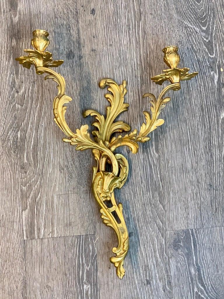 Cast Fine Pair of Louis XVI Style Ormolu Wall Lights, Not Electrified For Sale