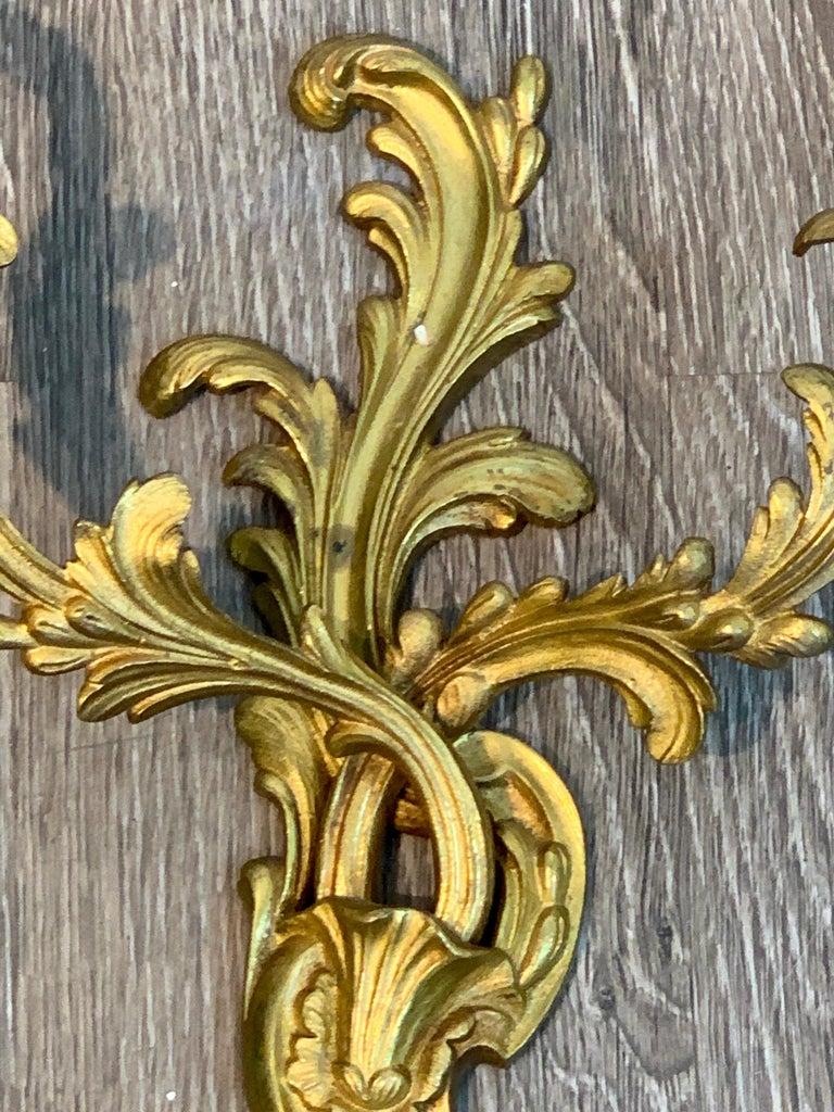 Fine Pair of Louis XVI Style Ormolu Wall Lights, Not Electrified In Good Condition For Sale In West Palm Beach, FL