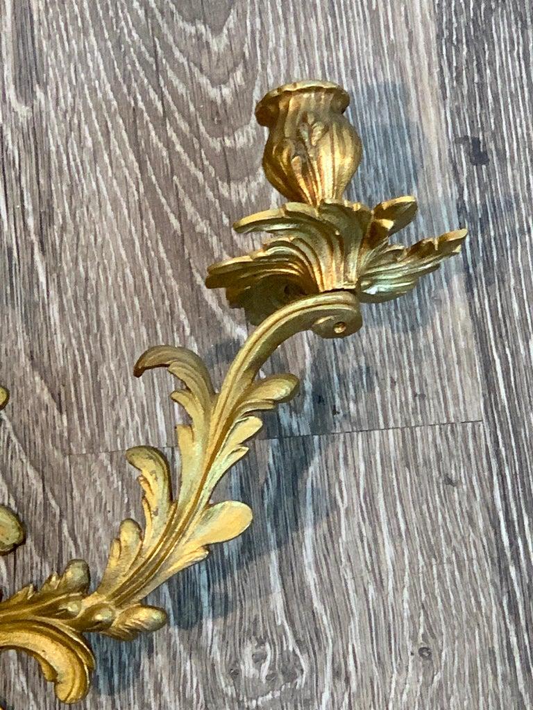 20th Century Fine Pair of Louis XVI Style Ormolu Wall Lights, Not Electrified For Sale
