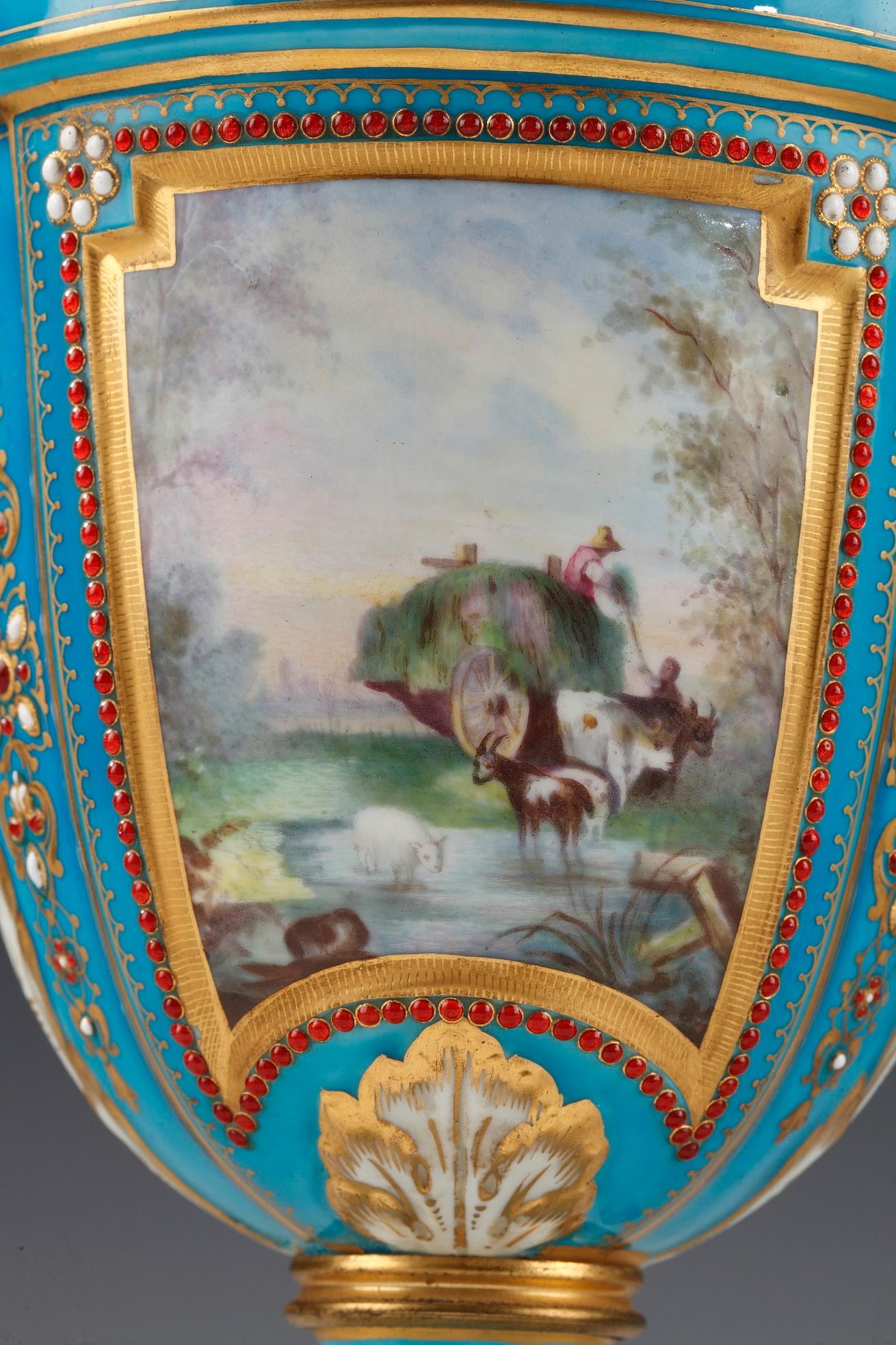 Pareja de jarrones candelabro de porcelana 