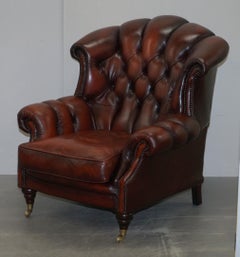 Fine Pair of Made in England Winchester Oxblood Leather Chesterfield Armchairs