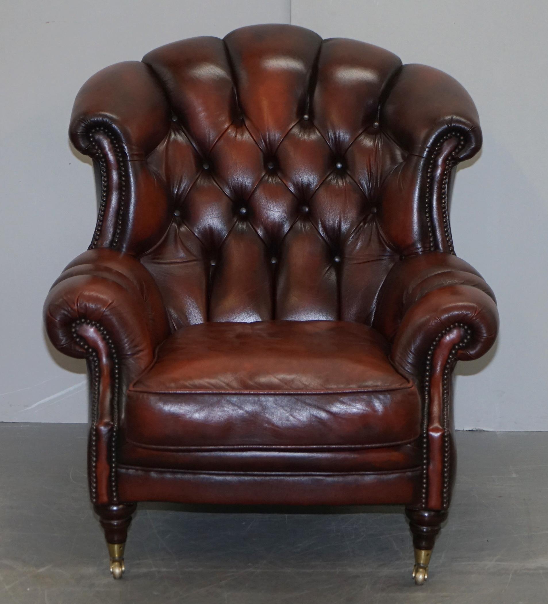 English Fine Pair of Made in England Winchester Oxblood Leather Chesterfield Armchairs