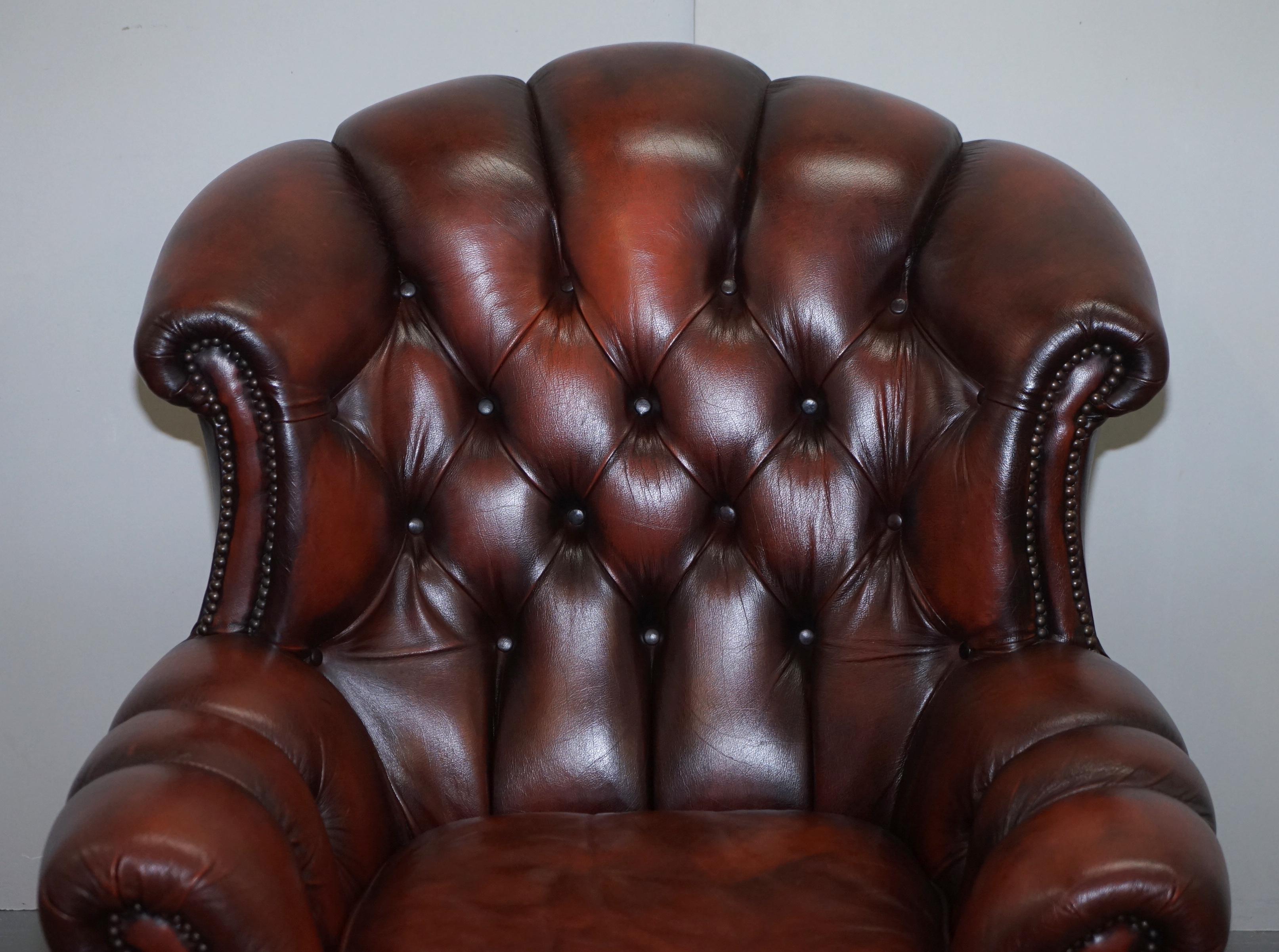 Hand-Crafted Fine Pair of Made in England Winchester Oxblood Leather Chesterfield Armchairs
