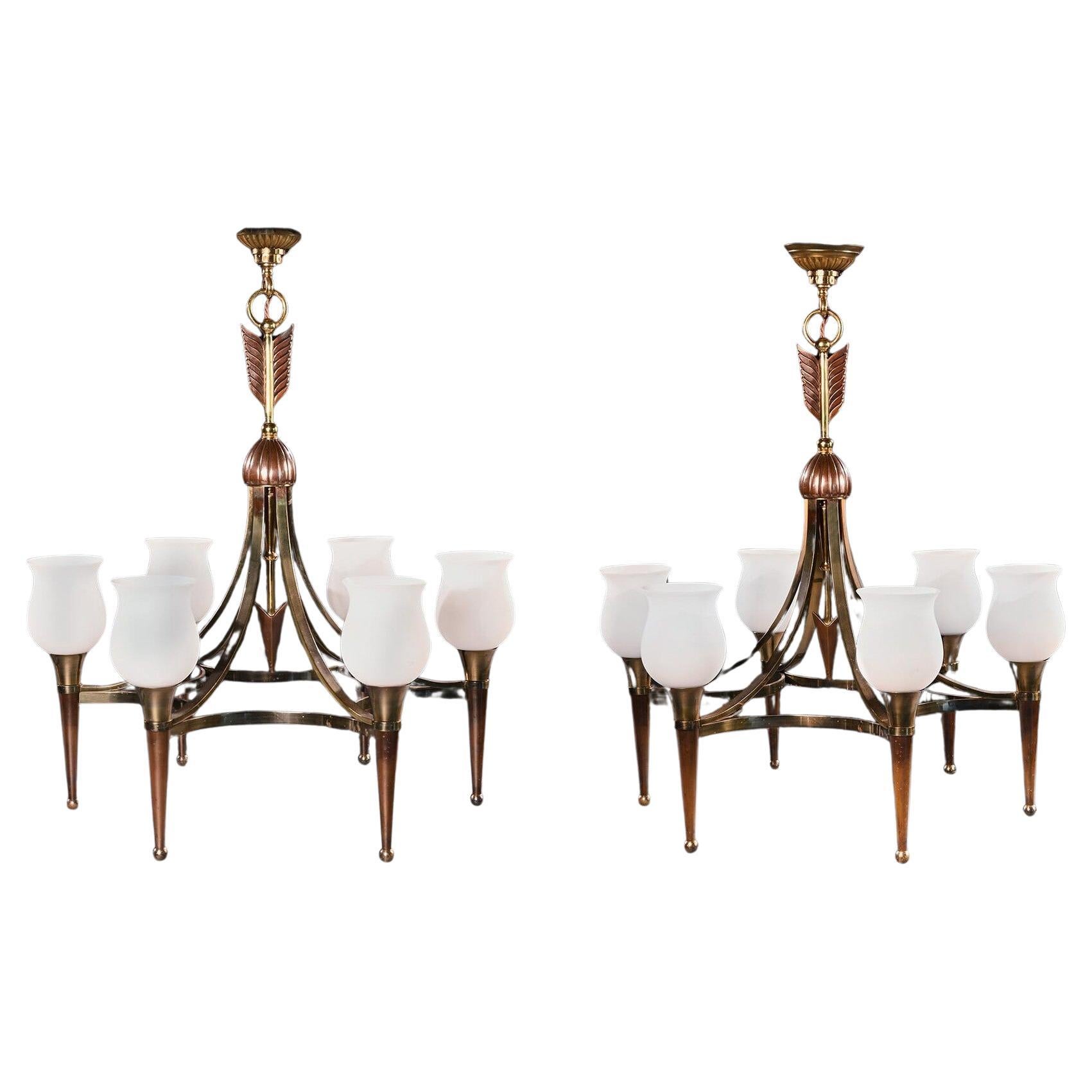 Fine Pair of Maison Jansen Mid Century Chandeliers  For Sale