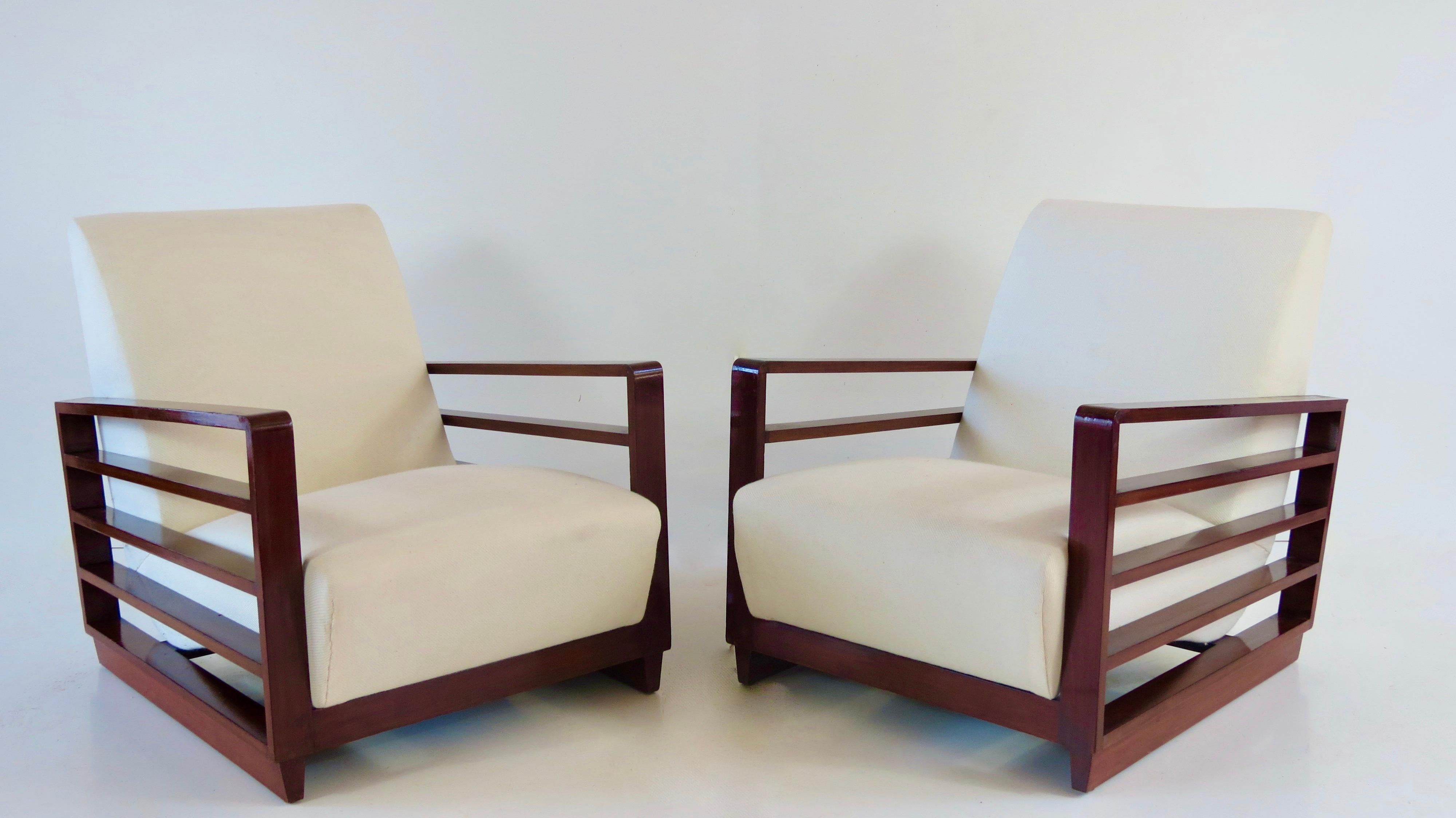 Fine Pair of Mario Quarti Rationalist Beech White Lounge Chairs, 1940 For Sale 3