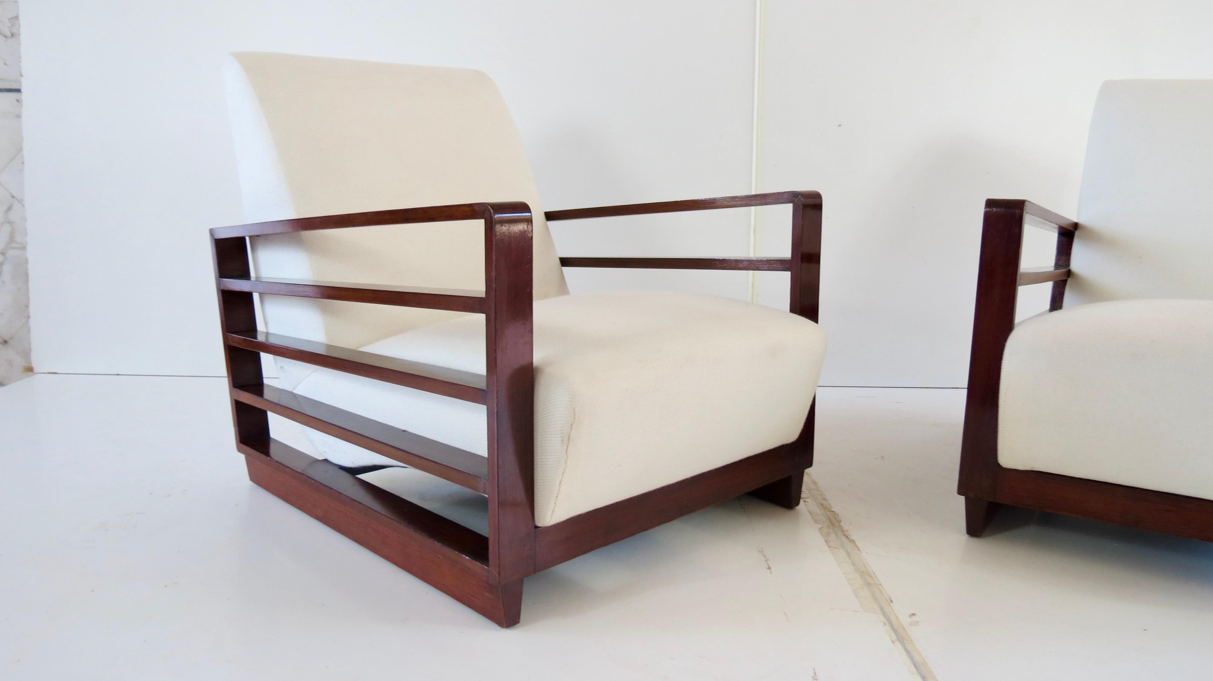 Fine Pair of Mario Quarti Rationalist Beech White Lounge Chairs, 1940 For Sale 4