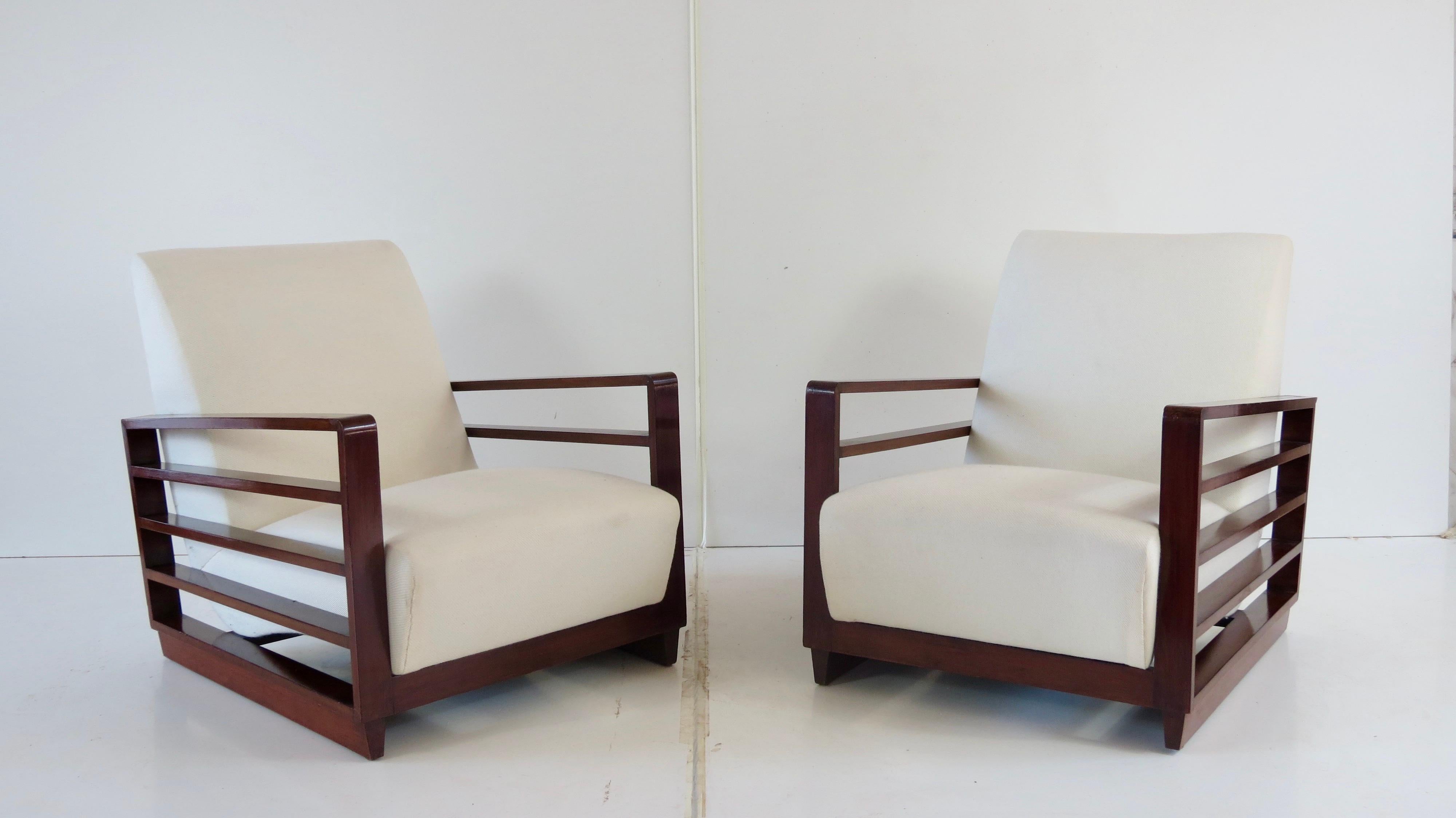Fine Pair of Mario Quarti Rationalist Beech White Lounge Chairs, 1940 For Sale 1