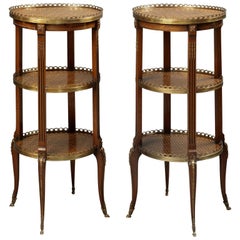 Fine Pair of Marquetry Inlaid Three-Tier Étagère Tables, circa 1890
