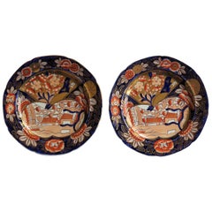 Fine PAIR of Mason's Ironstone Side Plates in School House Pattern, circa 1840