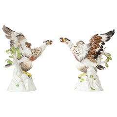 Fine Pair of Meissen Porcelain Models of Eagles Resting on Branches
