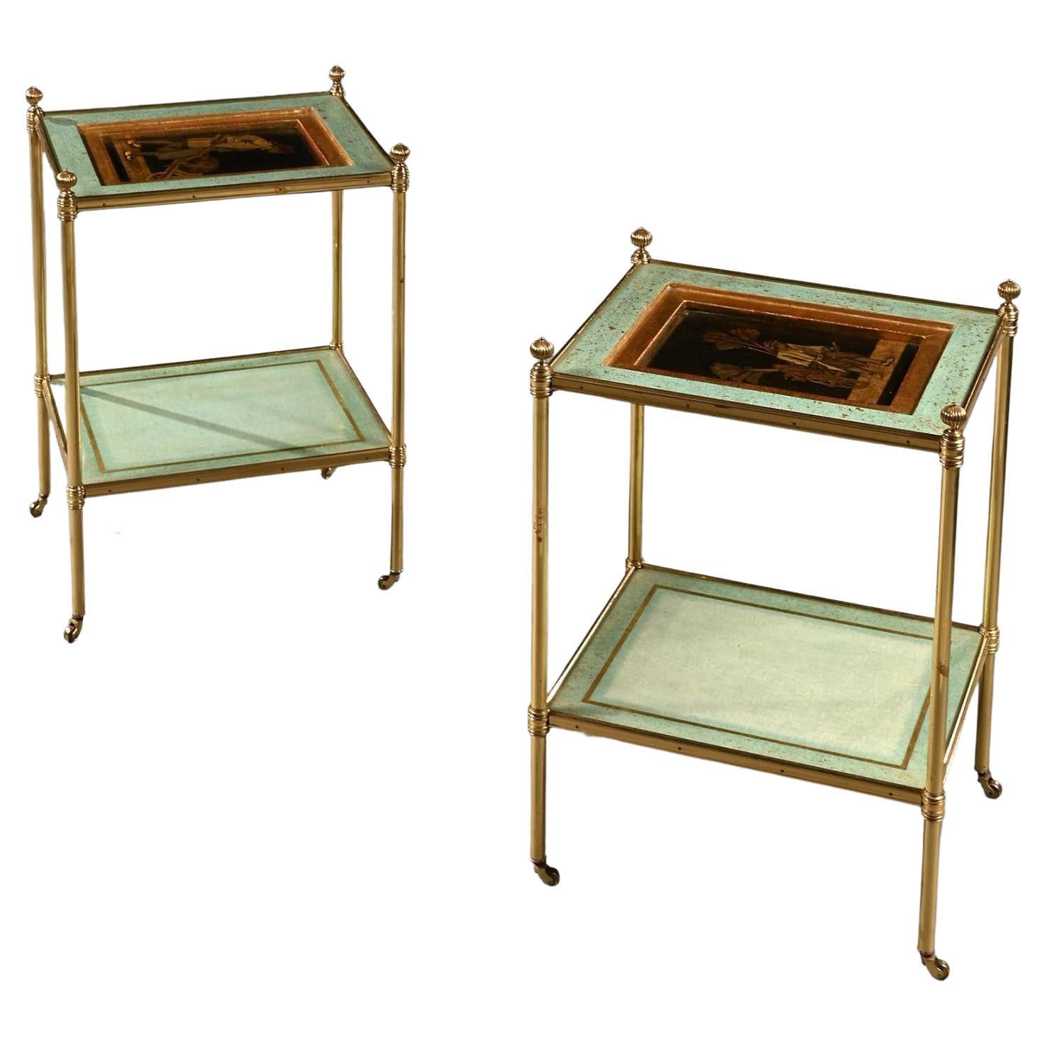 Fine Pair of Mid 20th Century Two-Tier Brass Etageres by Mallett For Sale