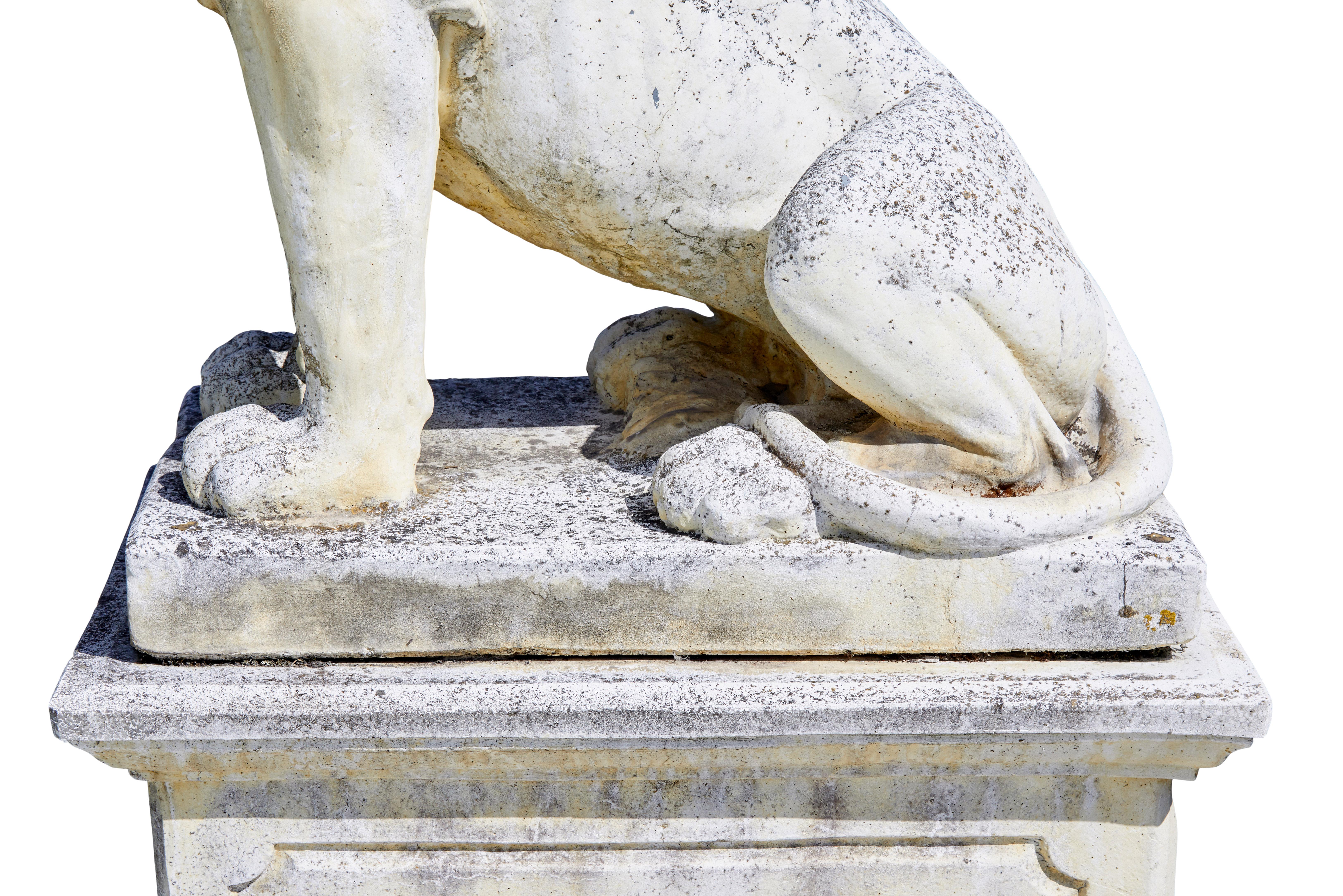 Fine pair of mid century carved stone lion statues For Sale 2