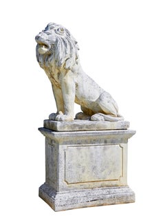 Fine pair of mid century carved stone lion statues