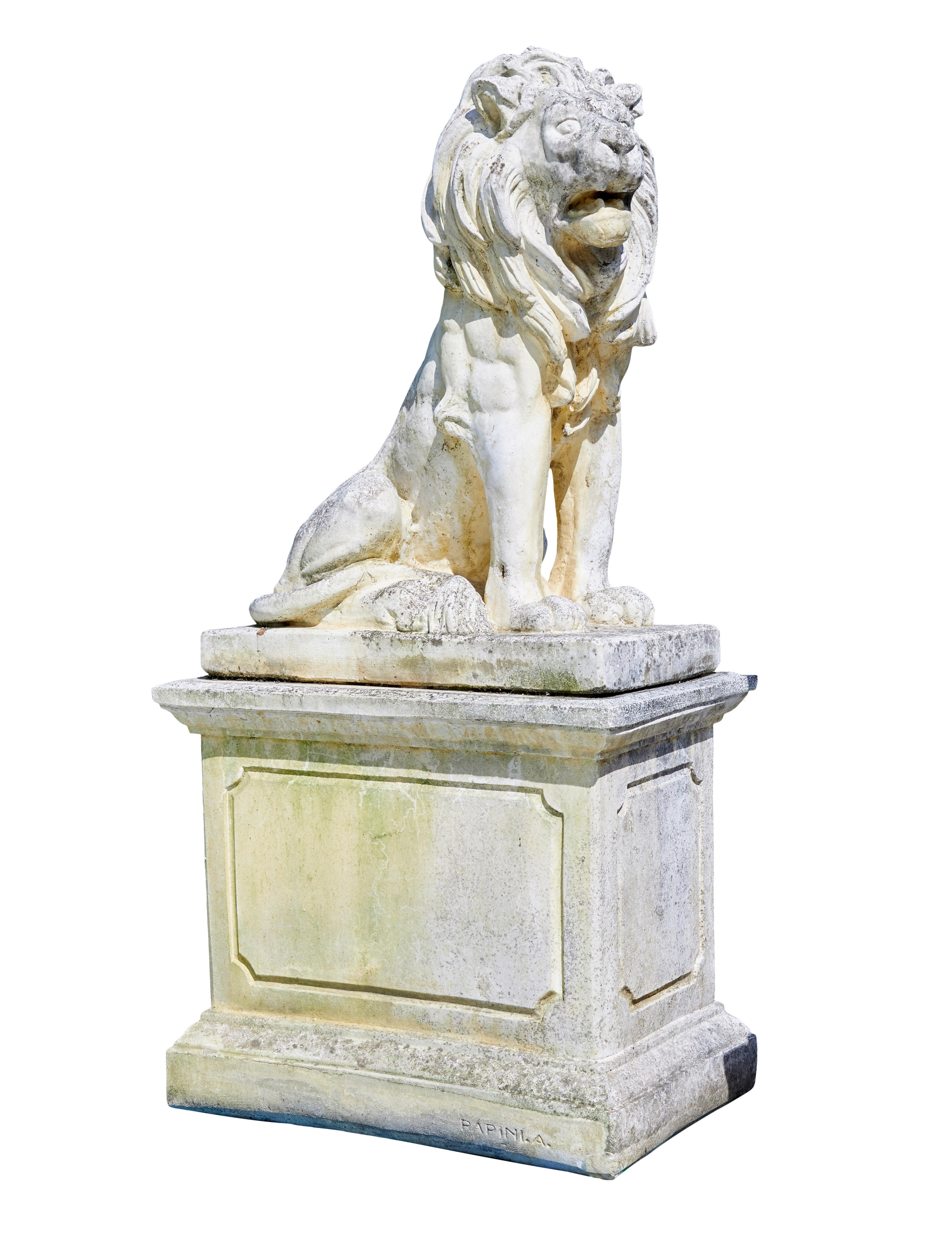 Grand Tour Fine pair of mid century carved stone lion statues For Sale