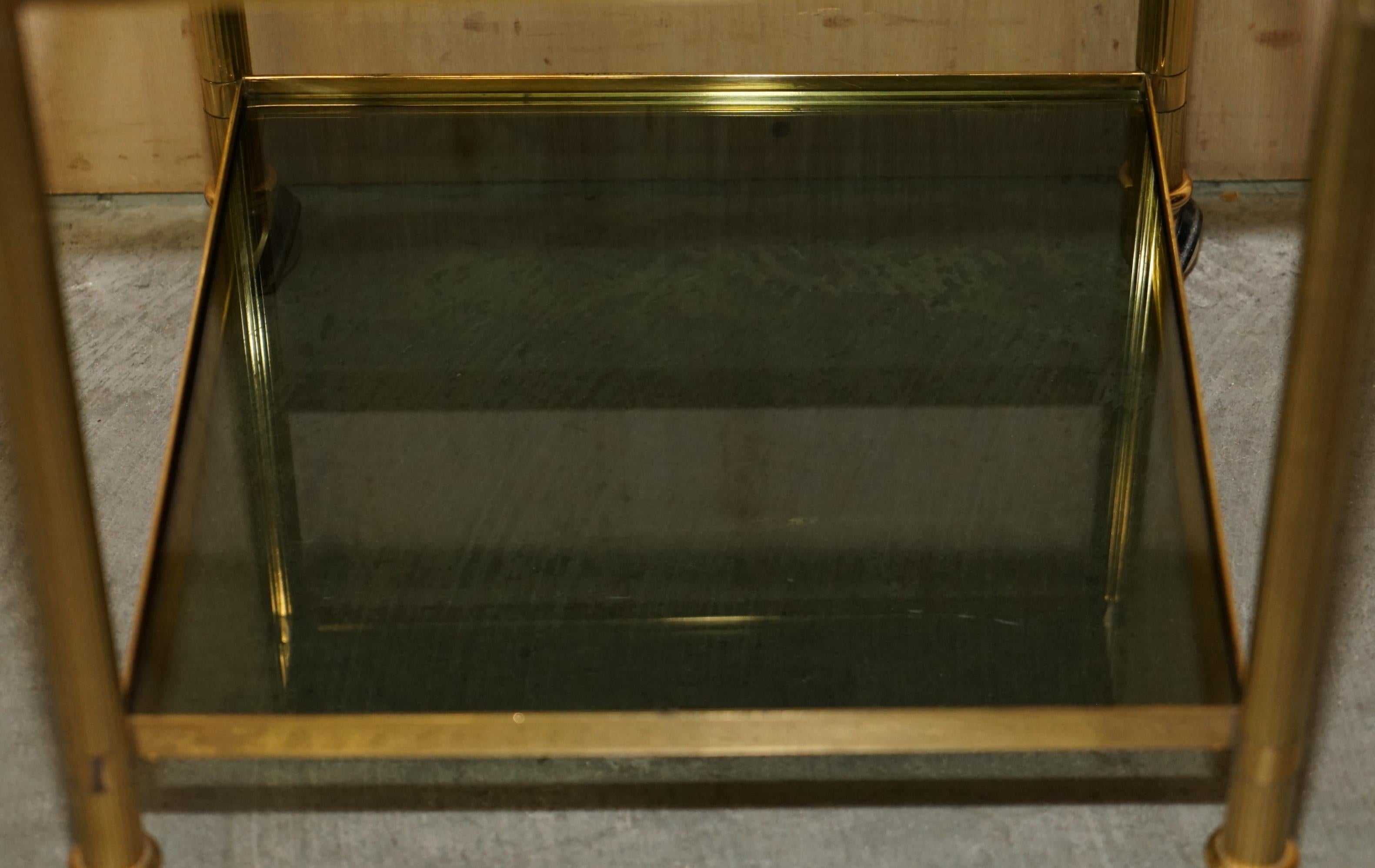 Fine Pair of Mid-Century Modern Brass and Smoked Glass Three Tier Etagere Tables For Sale 12