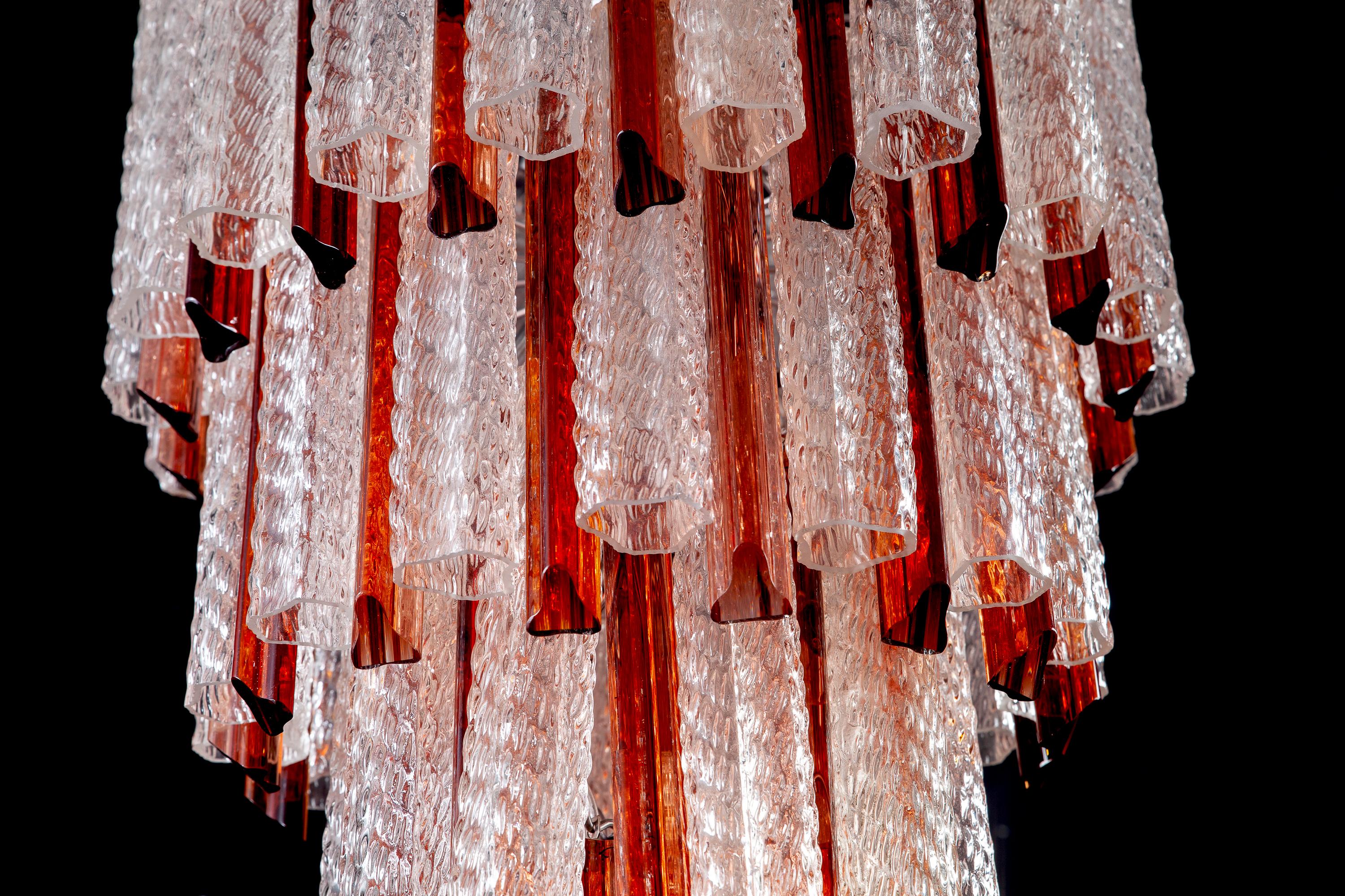Fine Pair of Midcentury Murano Glass Tronchi Four-Tier Chandelier, 1960 In Excellent Condition For Sale In Rome, IT